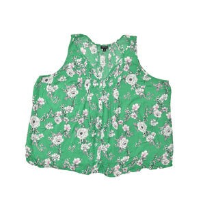 Torrid Women's Plus Size 5 Green Floral Pintuck Sleeveless Rayon Blouse Tank Top